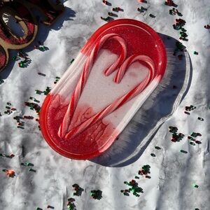 🍭 Resin Candy Cane Holiday Tray